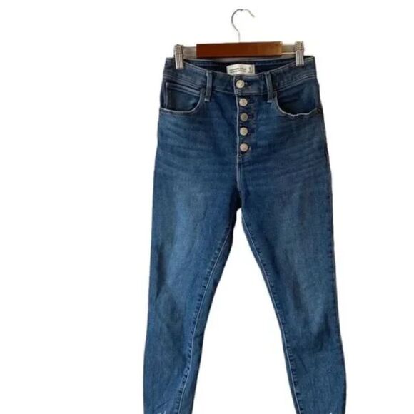 Abercrombie & Fitch | High Rise Button Fly Super Skinny Ankle Raw Hem Jeans | 28 - Picture 2 of 4